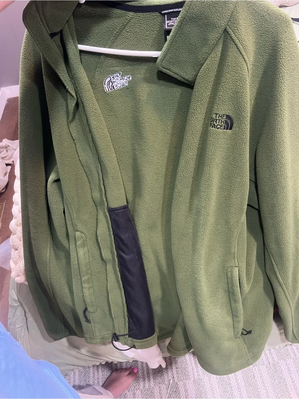 The North Face Olive Green  Fleece Jacket with Black Zipper Trim